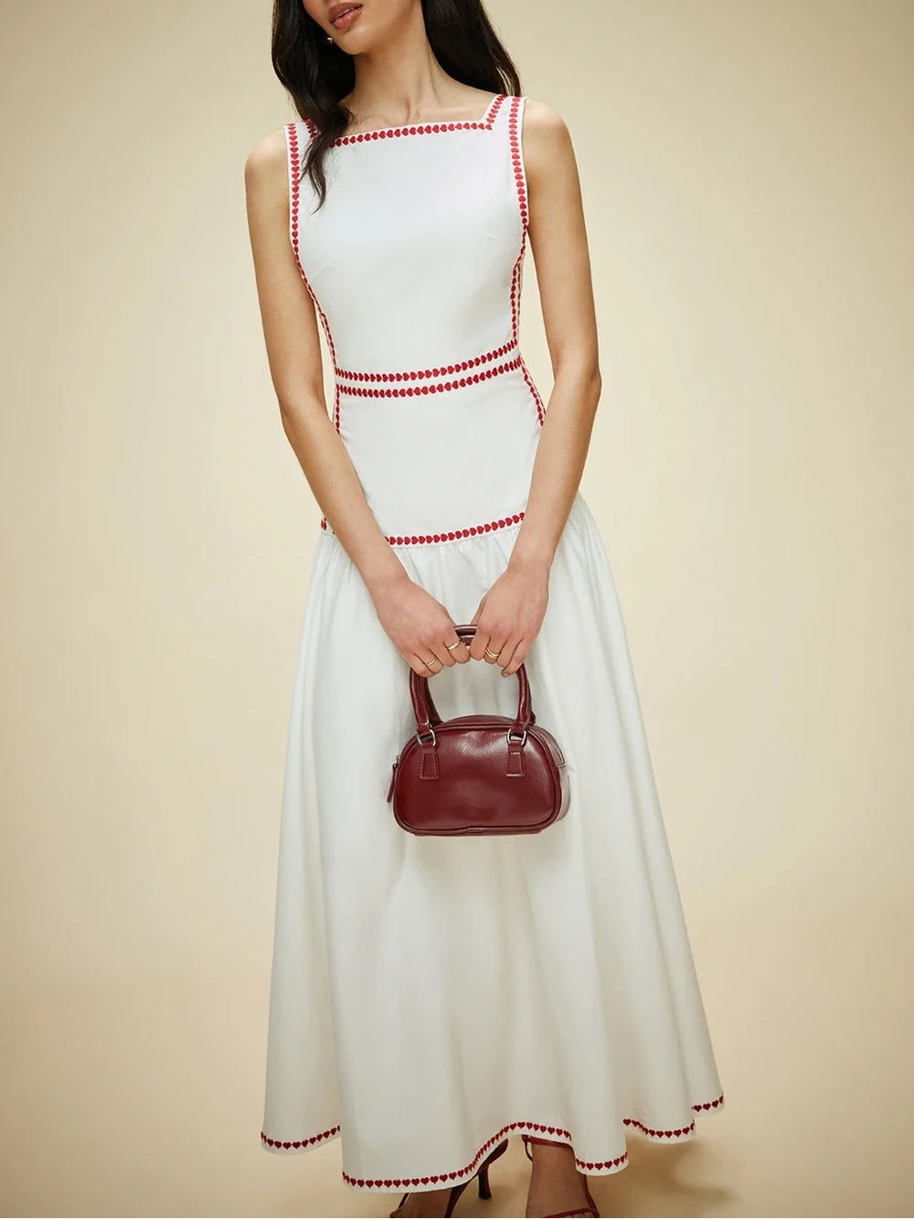 Cotton Contrast Trim Back Tie Dress ❤️❤️❤️ NWT - Picture 6 of 7